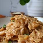 Bowl of Louisiana chicken pasta with cottage cheese sauce