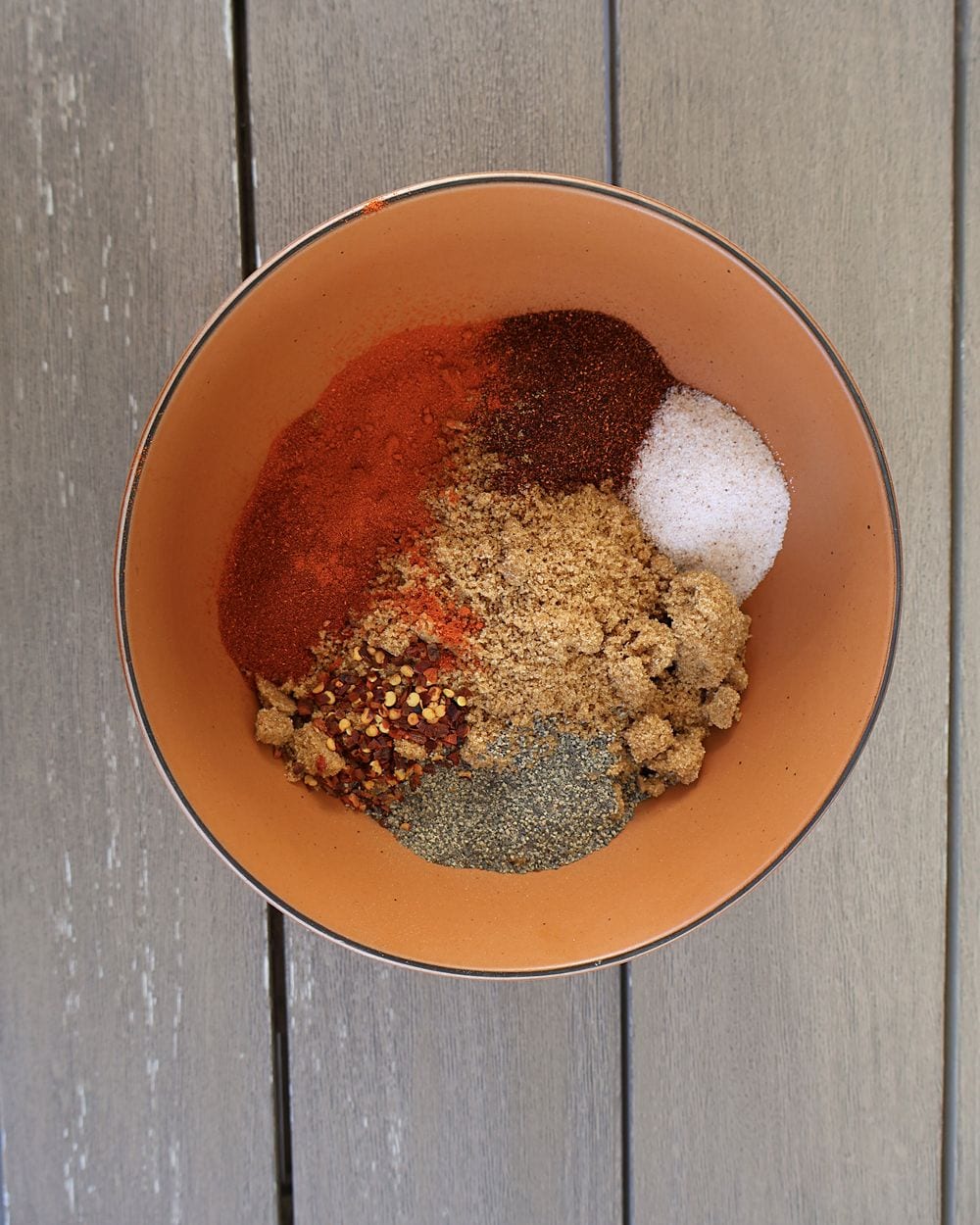 Brown sugar spice rub mixed together in a medium bowl