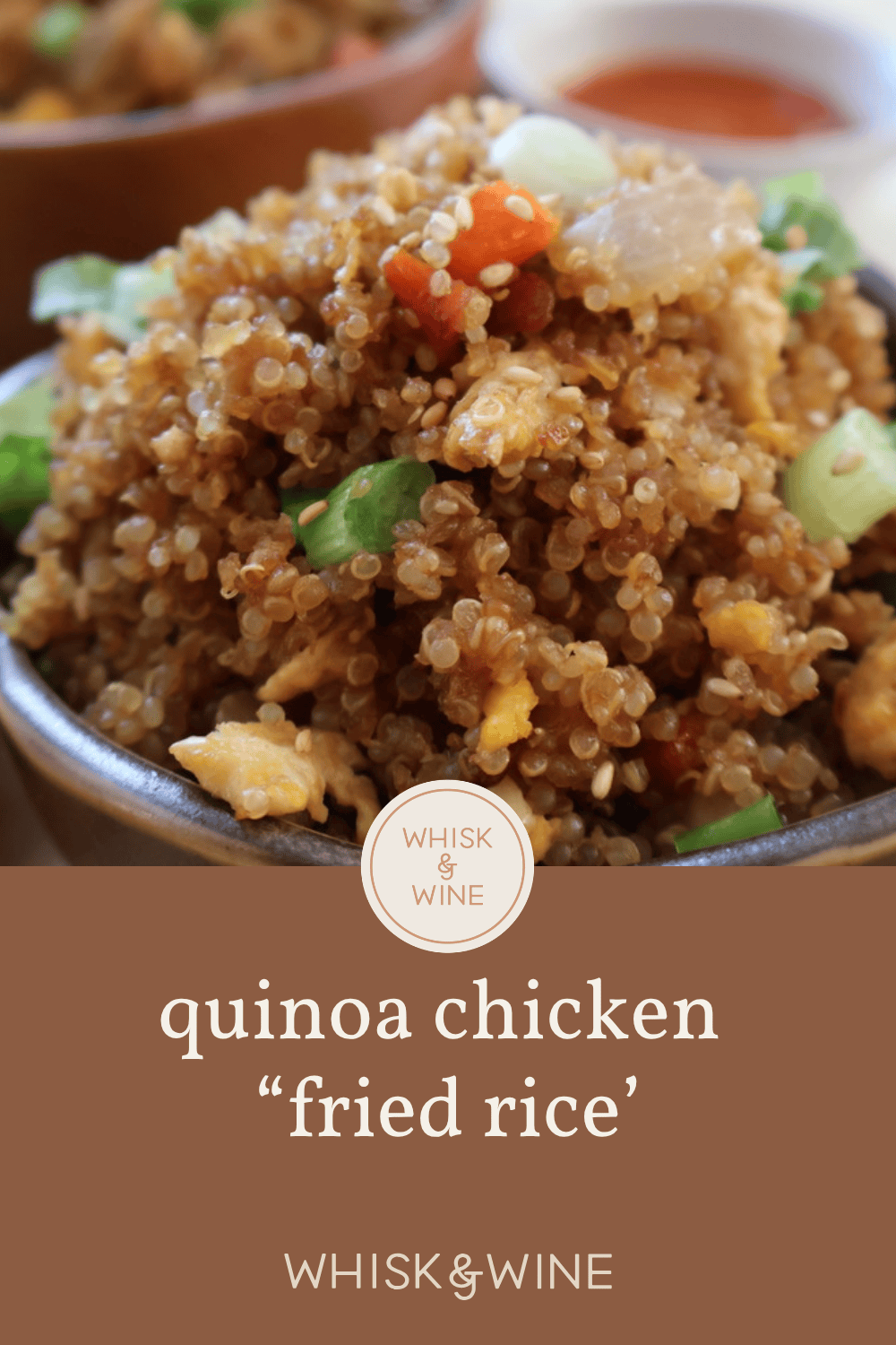 Chicken garlic butter quinoa fried rice — tall Pinterest pin