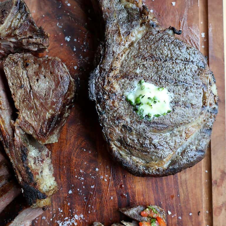 Reverse sear tomahawk steak with Cow's Rule compound butter and Florida Pure Sea Salt - featured image