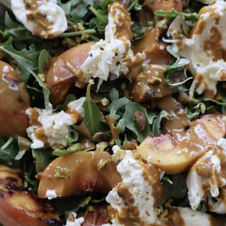 Peach Burrata Salad with Grilled Peaches & Pistachios