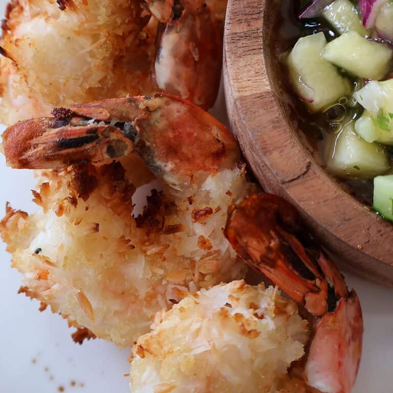 whiskandwine air fryer coconut shrimp recipe featured